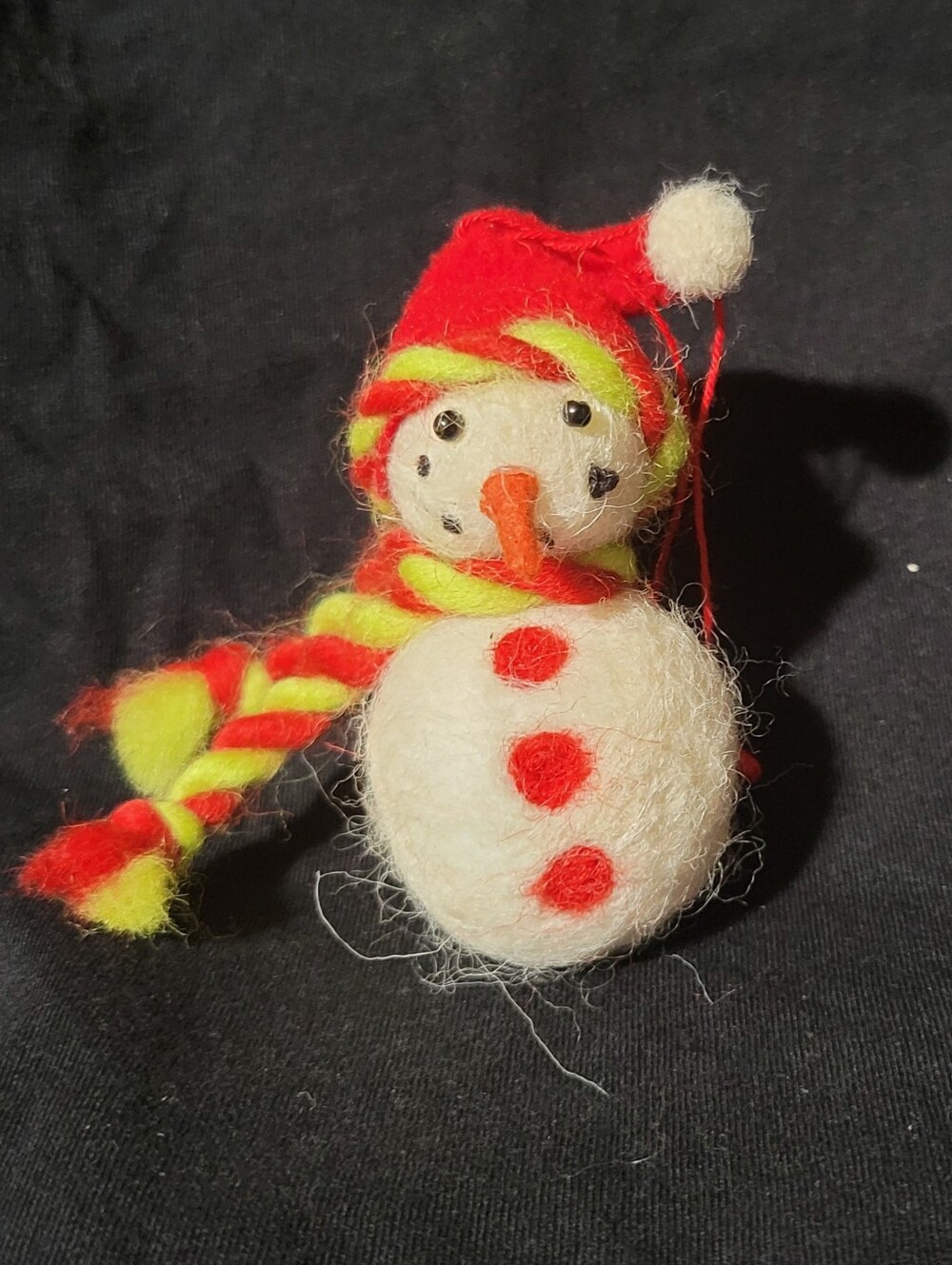 Vintage handmade wool-felt snowman Chrsitmans ornament.
